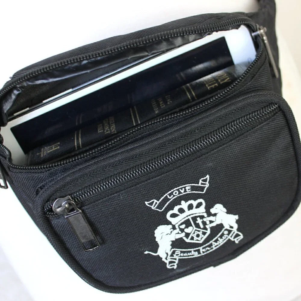 Black White Belt Beauty for Ashes® Logo Pouch Waist Hiking Sport Travel Pack Bag